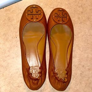 Tory Burch Reva Tumbled Leather Ballet Brown Flats